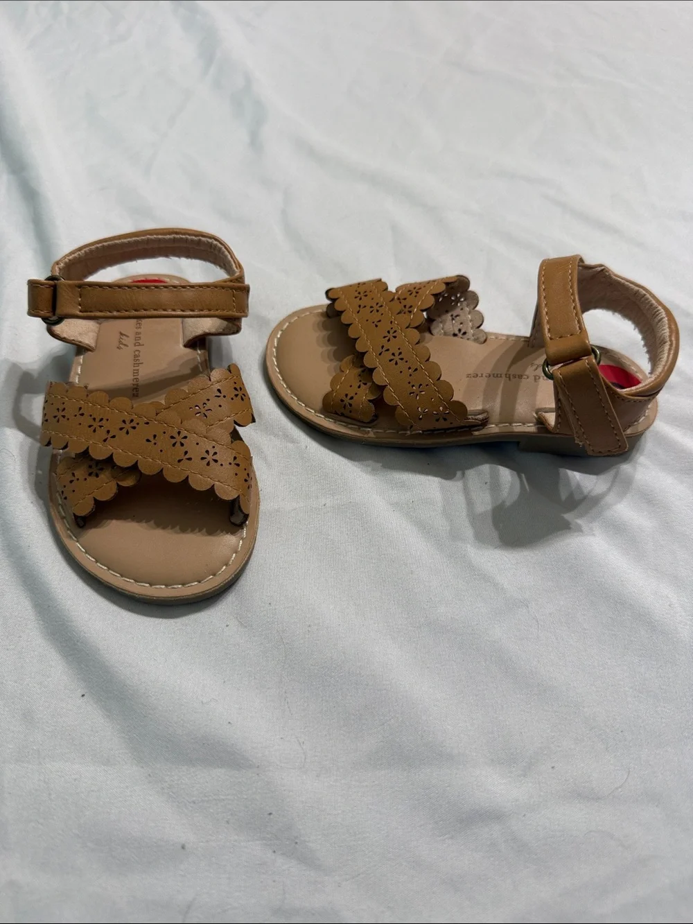 cupcakes & cashmere Tan Scalloped Floral Strap Kids Sandals